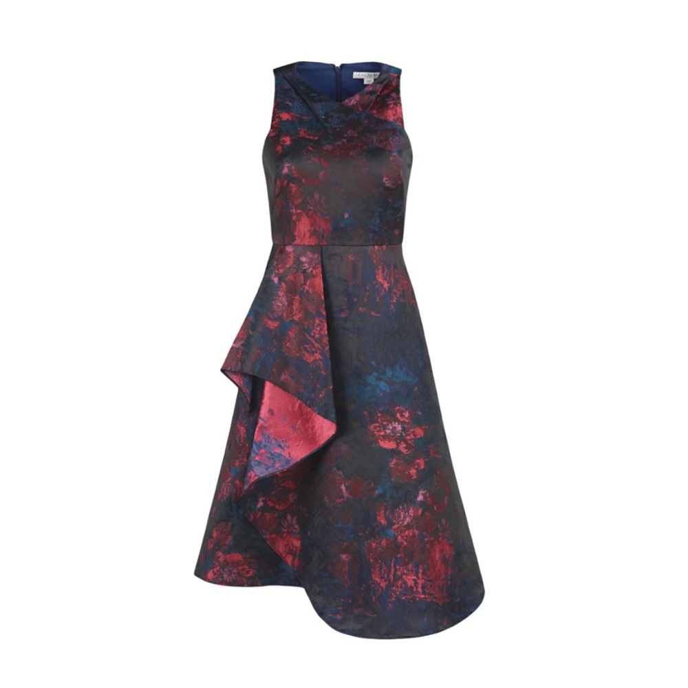 Kay Unger Asymmetrical Red and Blue Dress